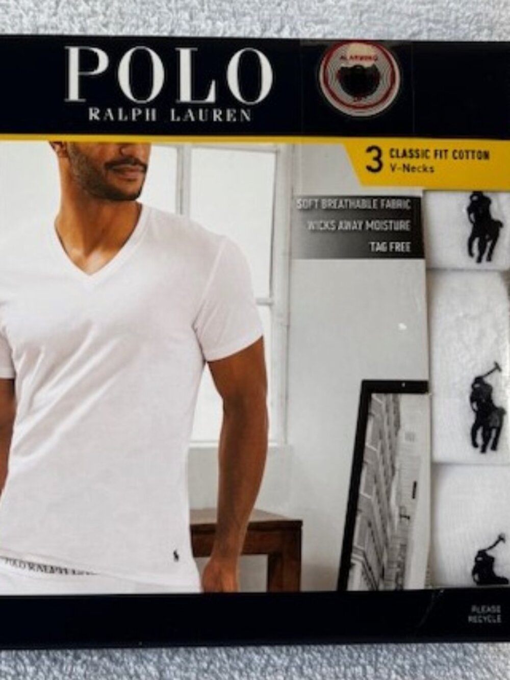 Polo Ralph Lauren 3-pack Classic Fit White Cotton V-Neck tees NWT Men's Size S